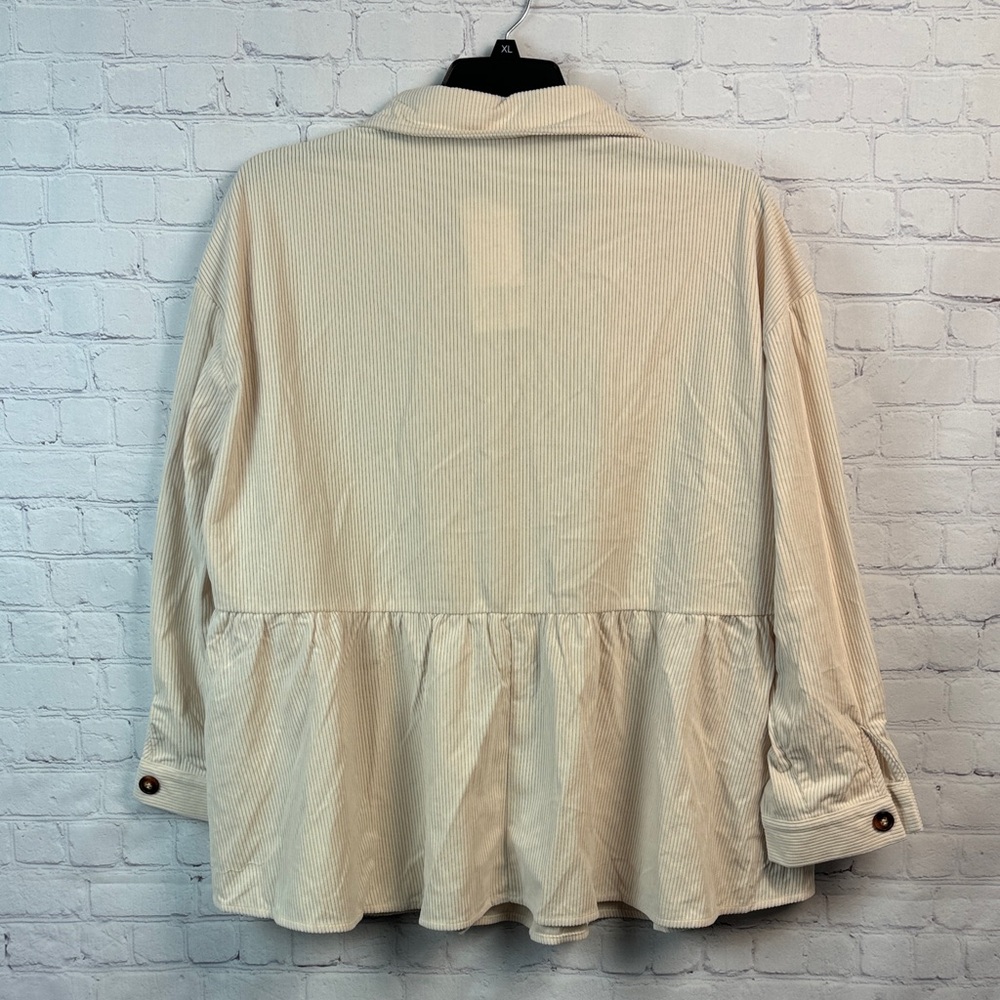 BloomChic Cream Button-Up Corduroy Peplum Top Plus Size 2X - Picture 7 of 7